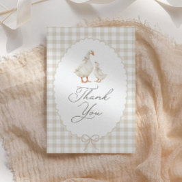 Neutrale Gingham Dwaze Gans Baby Shower Bedankkaart