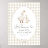 Neutrale Gingham Dwaze Gans Babyshower Welkomstbor Poster (Voorkant)