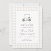 Neutrale Gingham Golfkar Baby Shower Kaart (Voorkant)