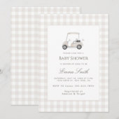 Neutrale Gingham Golfkar Baby Shower Kaart (Voorkant / Achterkant)