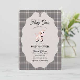 Neutrale Gingham Holy Cow Boerderijdieren Baby Sho Kaart