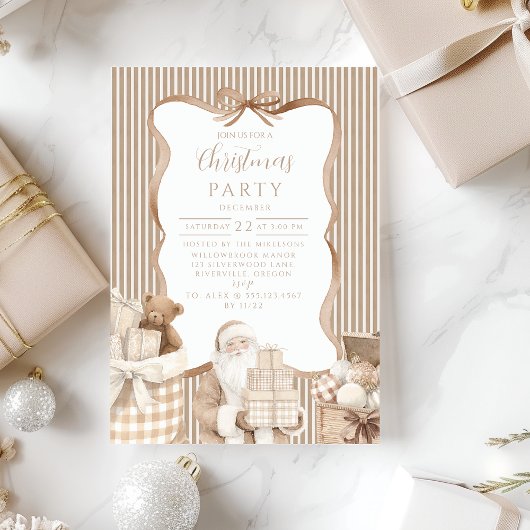 Neutrale Gingham Kerstman Kerstmis Kaart