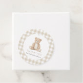Neutrale Gingham Teddybeer Baby Shower Bedankjes Labels (In situ)