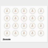 Neutrale Gingham Teddybeer Babyshower Ronde Sticker (Vel)