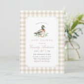 Neutrale Gingham Wilde Eend Baby Shower Kaart (Staand voorkant)