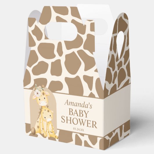 Neutrale Giraffe Baby shower Gable Box Bedankdoosjes (Geopend)