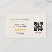Neutrale Google Review QR Code Ivoorkleur Visitekaartje (Achterkant)