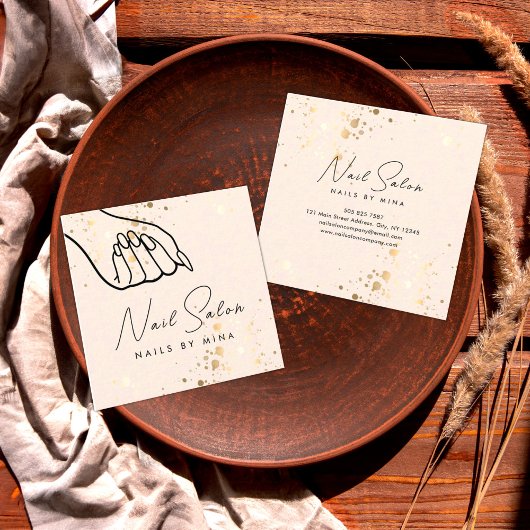 Neutrale Gouden Specks Hand Nail Salon Vierkante Visitekaartje