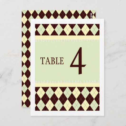 Neutrale Green Yellow Argyle Table Number kaart (Voorkant / Achterkant)