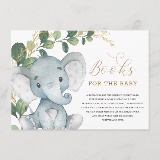 Neutrale Greenery Gold Elephant Books voor Baby Informatiekaartje (Voorkant)