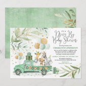 Neutrale Greenery Gold Safari drive op Baby shower Kaart (Voorkant / Achterkant)