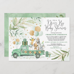 Neutrale Greenery Gold Safari drive op Baby shower Kaart