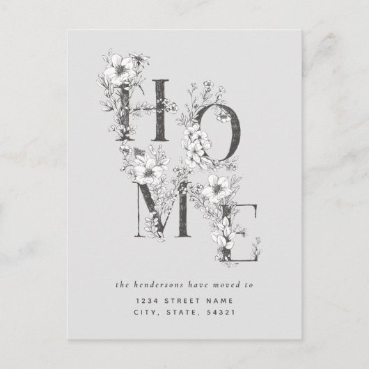 Neutrale grijze Florale adreswijziging Briefkaart (Voorkant)