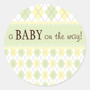 Neutrale Groen Geel Argyle Baby shower Sticker