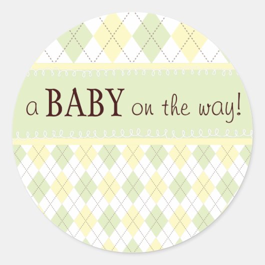 Neutrale Groen Geel Argyle Baby shower Sticker (Voorkant)