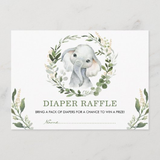 Neutrale groen gouden olifant Baby luier Raffle Informatiekaartje (Voorkant)