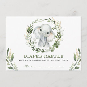 Neutrale groen gouden olifant Baby luier Raffle Informatiekaartje