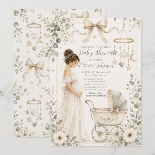 Neutrale groene babyshower kaart (Voorkant / Achterkant)