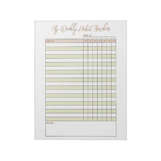 Neutrale groene bruine weekly Habit Tracker Notiti Notitieblok (Linkerzijde)