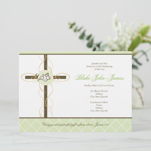 Neutrale Groene Christening/Baptisme Uitnodiging (Staand voorkant)