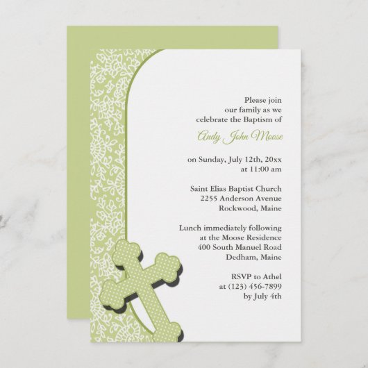 Neutrale groene doop uitnodiging (Voorkant / Achterkant)