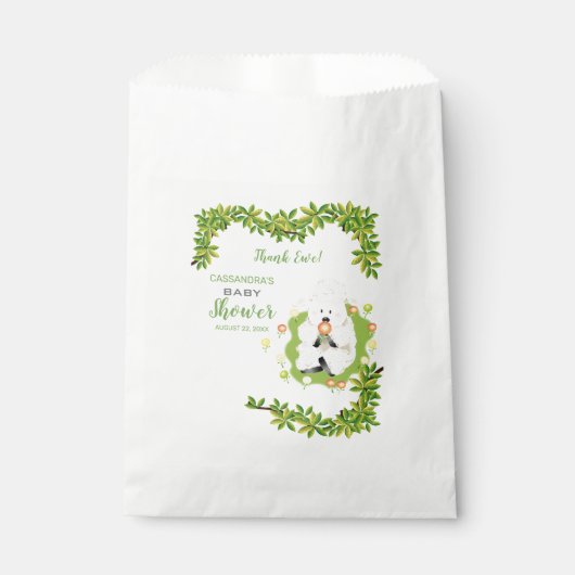 Neutrale Groene Lamb Baby shower Bedankzakje (Voorkant)
