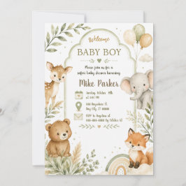 Neutrale Groene Safari Baby Shower Uitnodiging