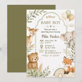 Neutrale Groene Safari Baby Shower Uitnodiging