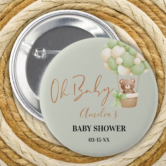 Neutrale Groene Teddybeer Oh Baby Ballon Ronde Button 5,7 Cm