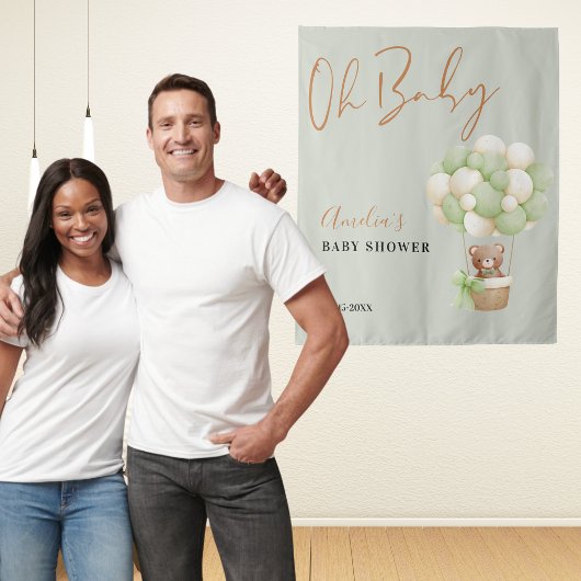 Neutrale Groene Teddybeer Oh Baby Ballon Wandkleed