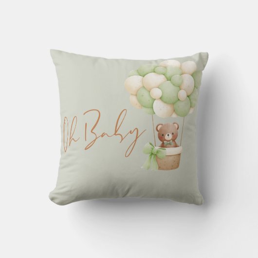 Neutrale groene teddybeer Oh Baby Ballonnen  Kussen (Voorkant)
