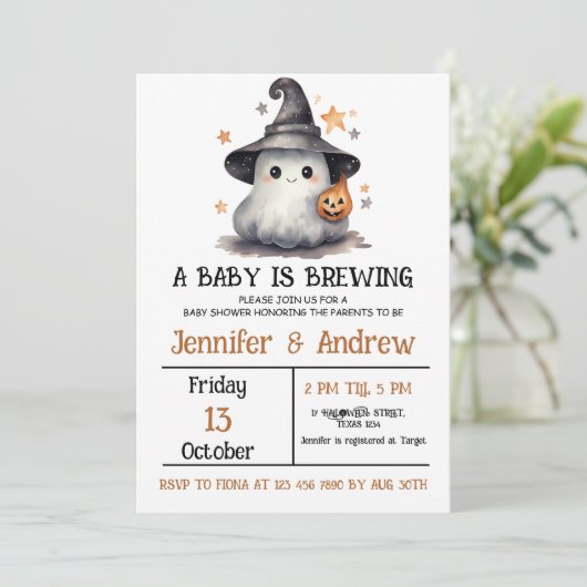 Neutrale Halloween Baby shower uitnodiging (Staand voorkant)