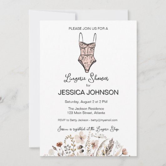 Neutrale handgetekende bloemennegligé lingeriedouc kaart (Voorkant)