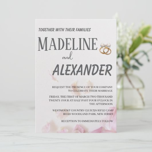 Neutrale huwelijksuitnodiging met zijdeuitnodiging kaart (Staand voorkant)