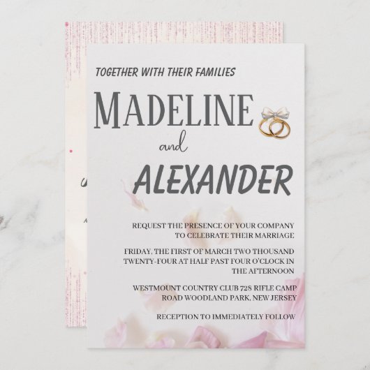 Neutrale huwelijksuitnodiging met zijdeuitnodiging kaart (Voorkant / Achterkant)