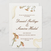 Neutrale illustratie Floral bruiloft uitnodiging (Voorkant / Achterkant)