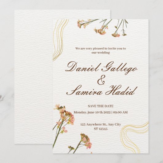 Neutrale illustratie Floral bruiloft uitnodiging (Voorkant / Achterkant)