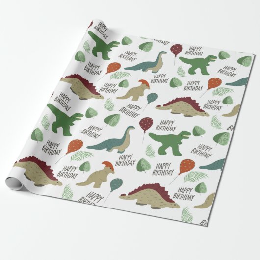 Neutrale inosaur Birthday Wrapping Paper Cadeaupapier (Uitgerold)