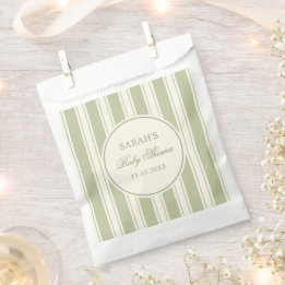 Neutrale Ivoor Saliegroen Gestreepte Baby Shower Bedankzakje
