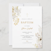 Neutrale Ivory Gold Wildflower Baptism Uitnodiging (Voorkant)