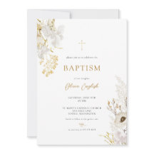 Neutrale Ivory Gold Wildflower Baptism Uitnodiging
