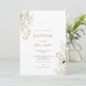 Neutrale Ivory Gold Wildflower Baptism Uitnodiging (Staand voorkant)