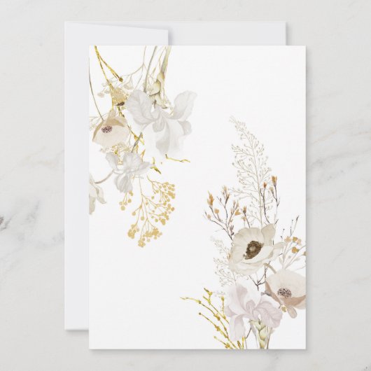 Neutrale Ivory Gold Wildflower Baptism Uitnodiging (Achterkant)