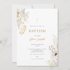 Neutrale Ivory Gold Wildflower Baptism Uitnodiging