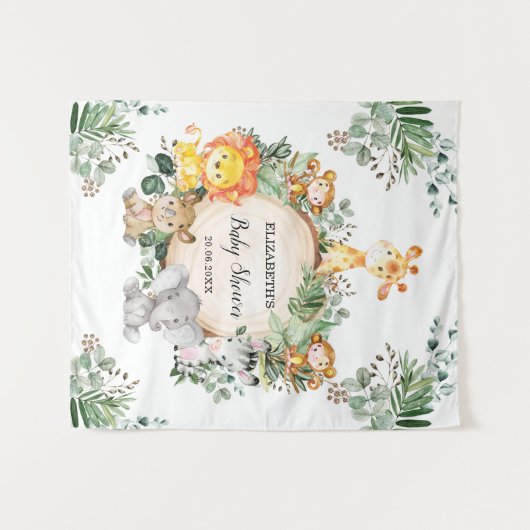 Neutrale Jungle Safari Dieren Baby Shower Wilde Ee Wandkleed (Voorkant (horizontaal))