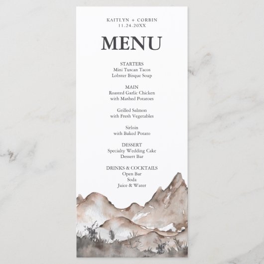 Neutrale Kaart in het menu Menu Tone Mountain (Voorkant)