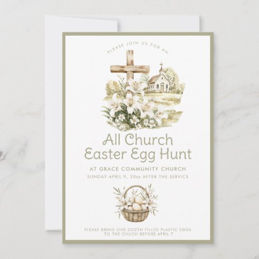 Neutrale Kerk Easter Egg Hunt Uitnodiging (Voorkant)