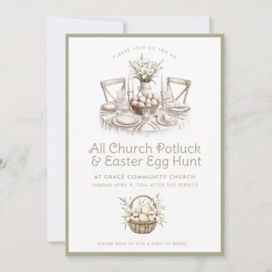 Neutrale Kerk Potluck en Easter Egg Hunt Kaart (Voorkant)
