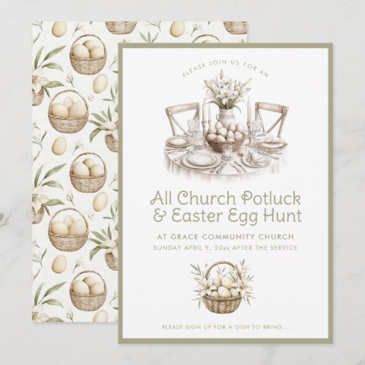 Neutrale Kerk Potluck en Easter Egg Hunt Kaart (Voorkant / Achterkant)