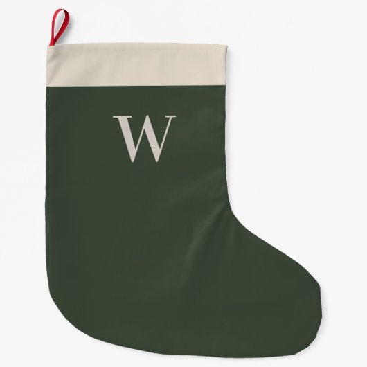 Neutrale Kerst Boerderij Mos Groen Monogram Grote Kerstsok (Voorkant)